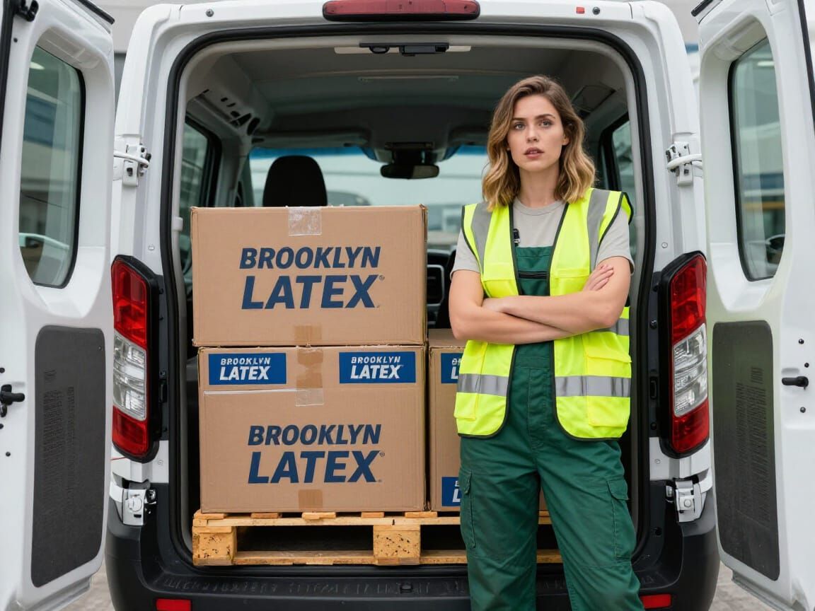 Woman Inspects Cartons in Ford Transit Van at Airport