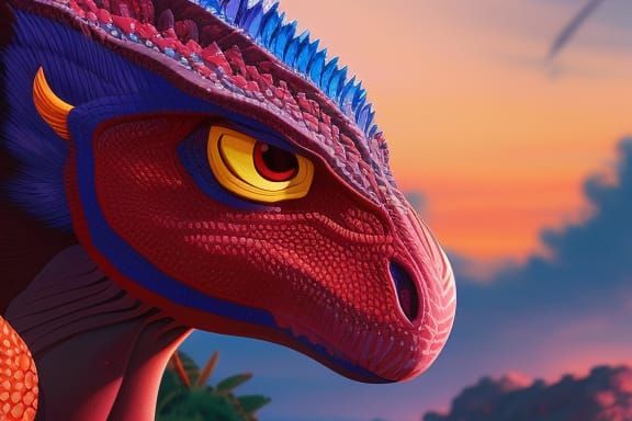 Colorful Feathered Dinosaur in Anime Style