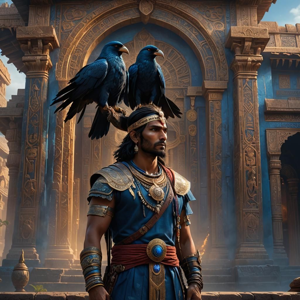 Shani Dev and Crow in Mystical Setting