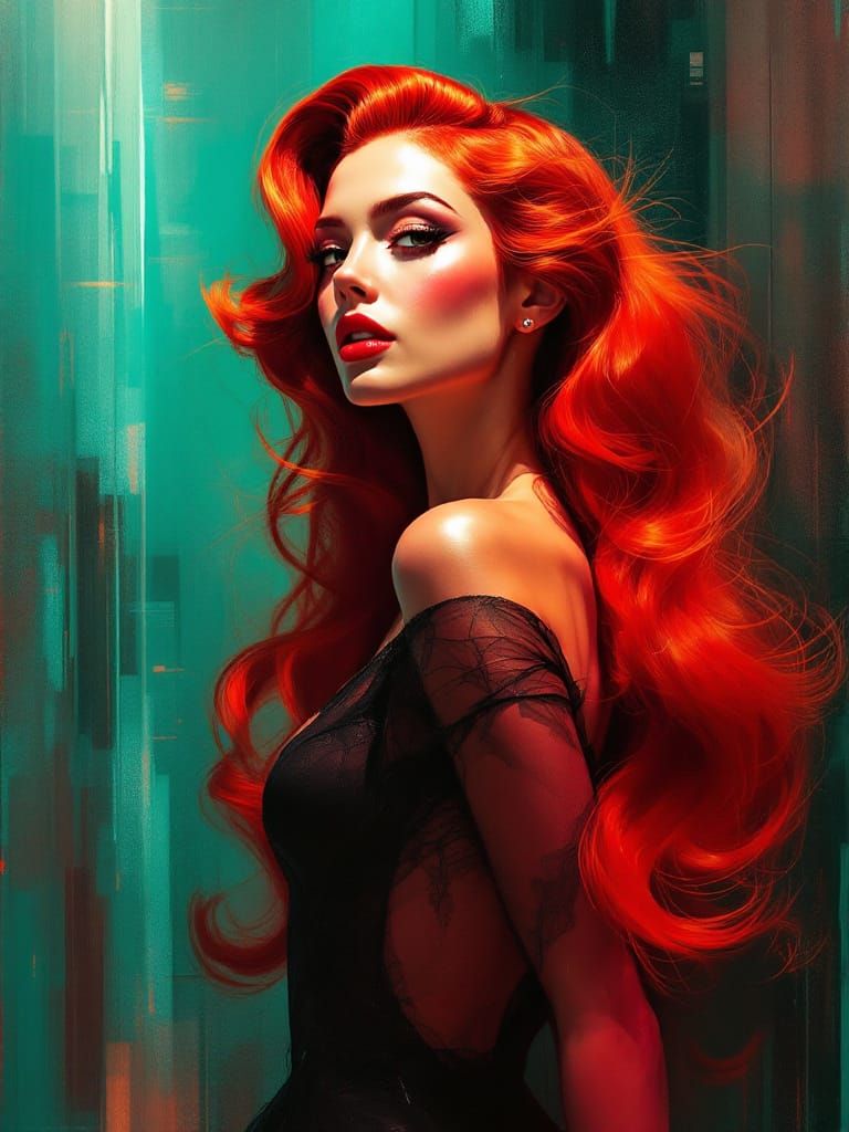 Redhead Pin Up Portrait in Sci-Fi Elegance