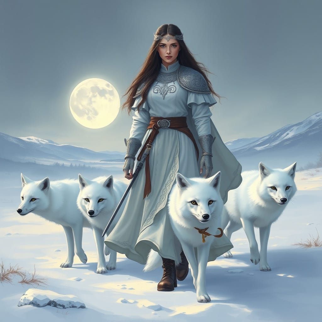 Medieval Warrior Woman in a Mystical Arctic Landscape