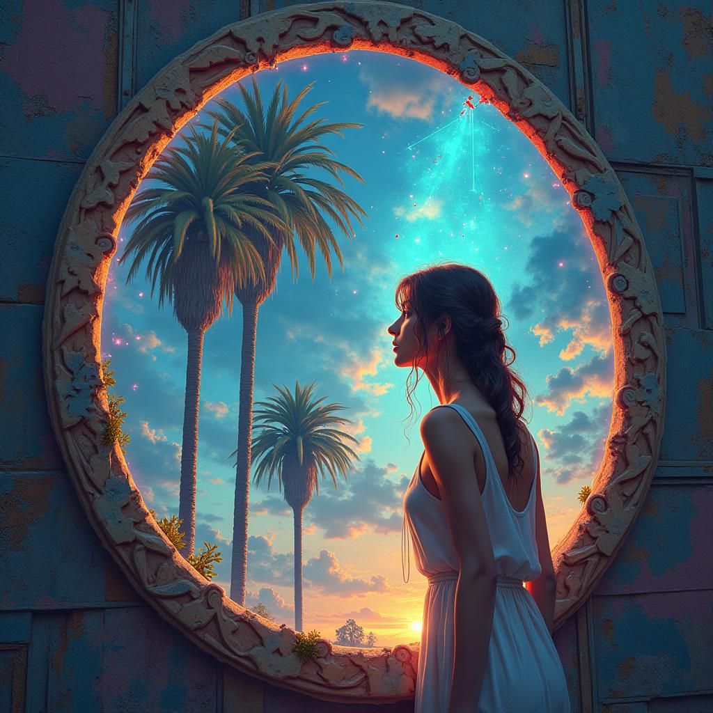 Dreamworld: Woman Gazing Through Ornate Looking Glass