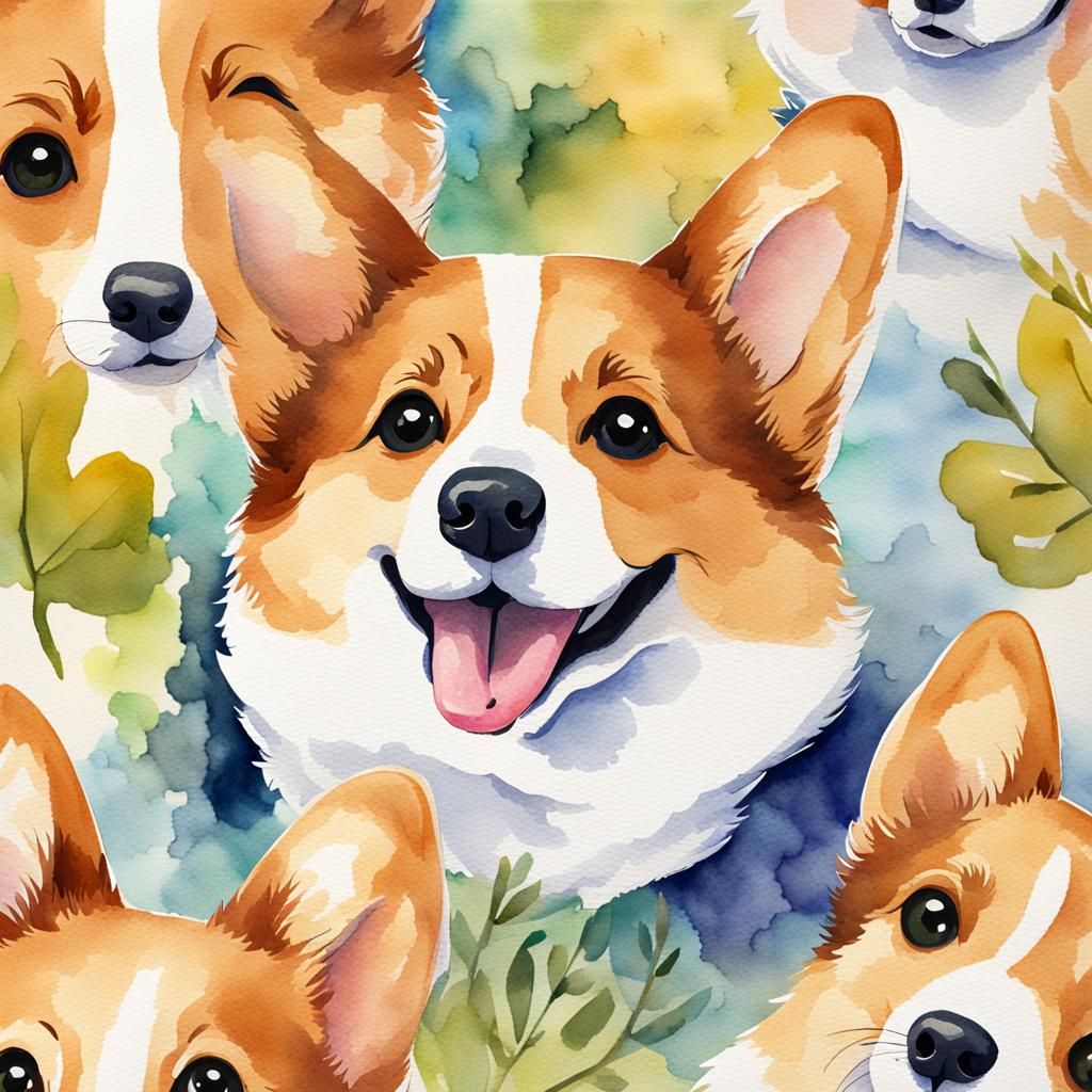 Watercolor Corgi Head Portrait