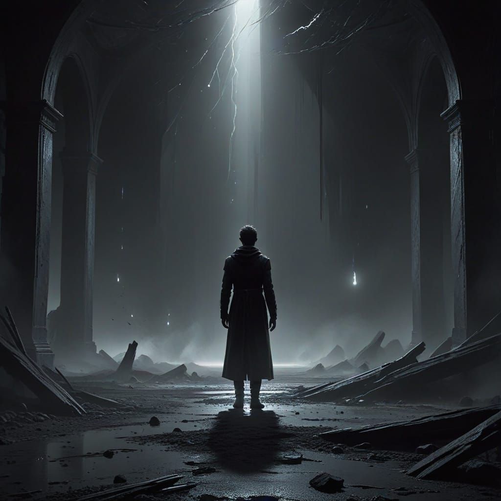 Concept Art: Expressionless Figure in Vast Emptiness