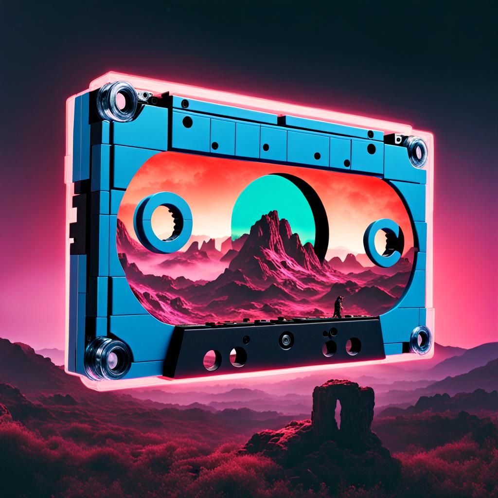 Cassette Futurism Landscape in Fairycore Dystopian Style