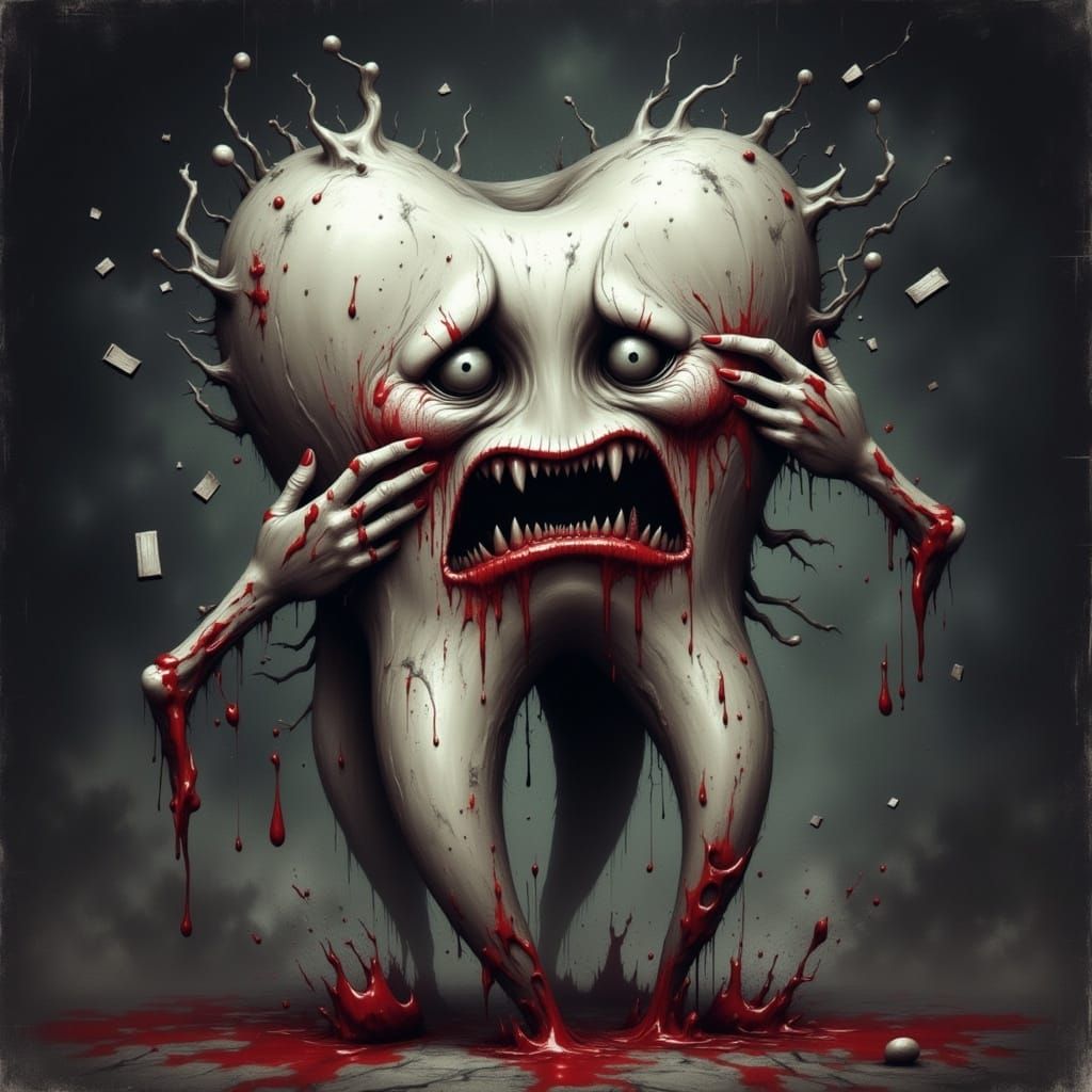 Distressed Tooth in Agony, as Twisted Ink Art