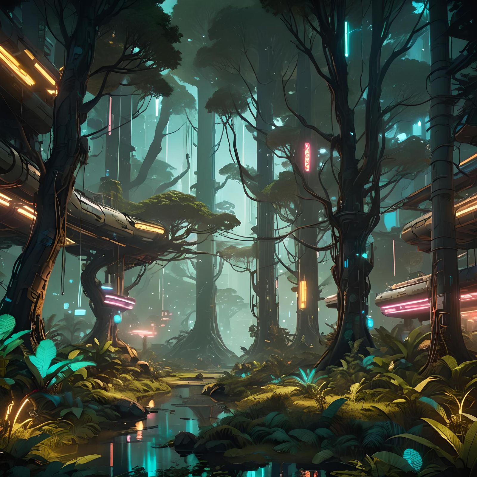 Bioluminescent Forest: Nature Meets Cyberpunk Technology