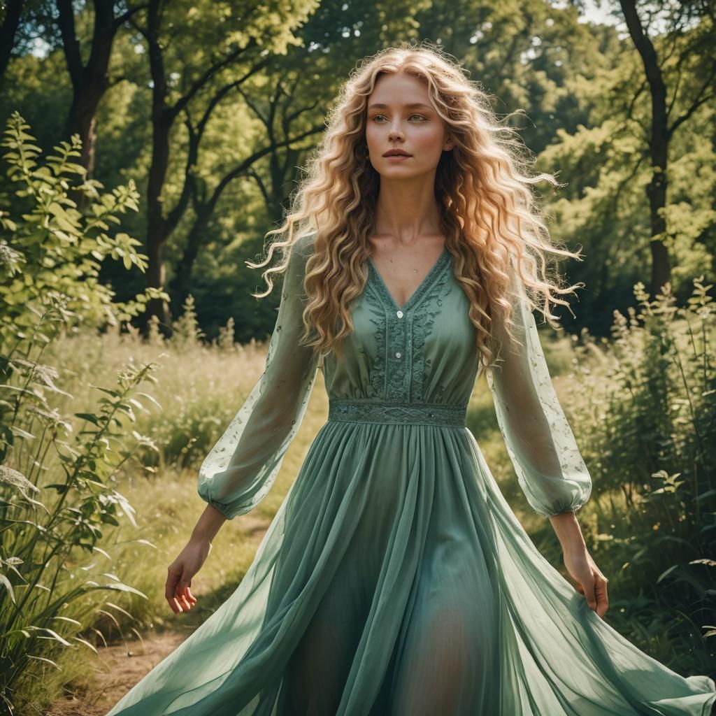 Ethereal Woman in Nature: Cinematic Film Still