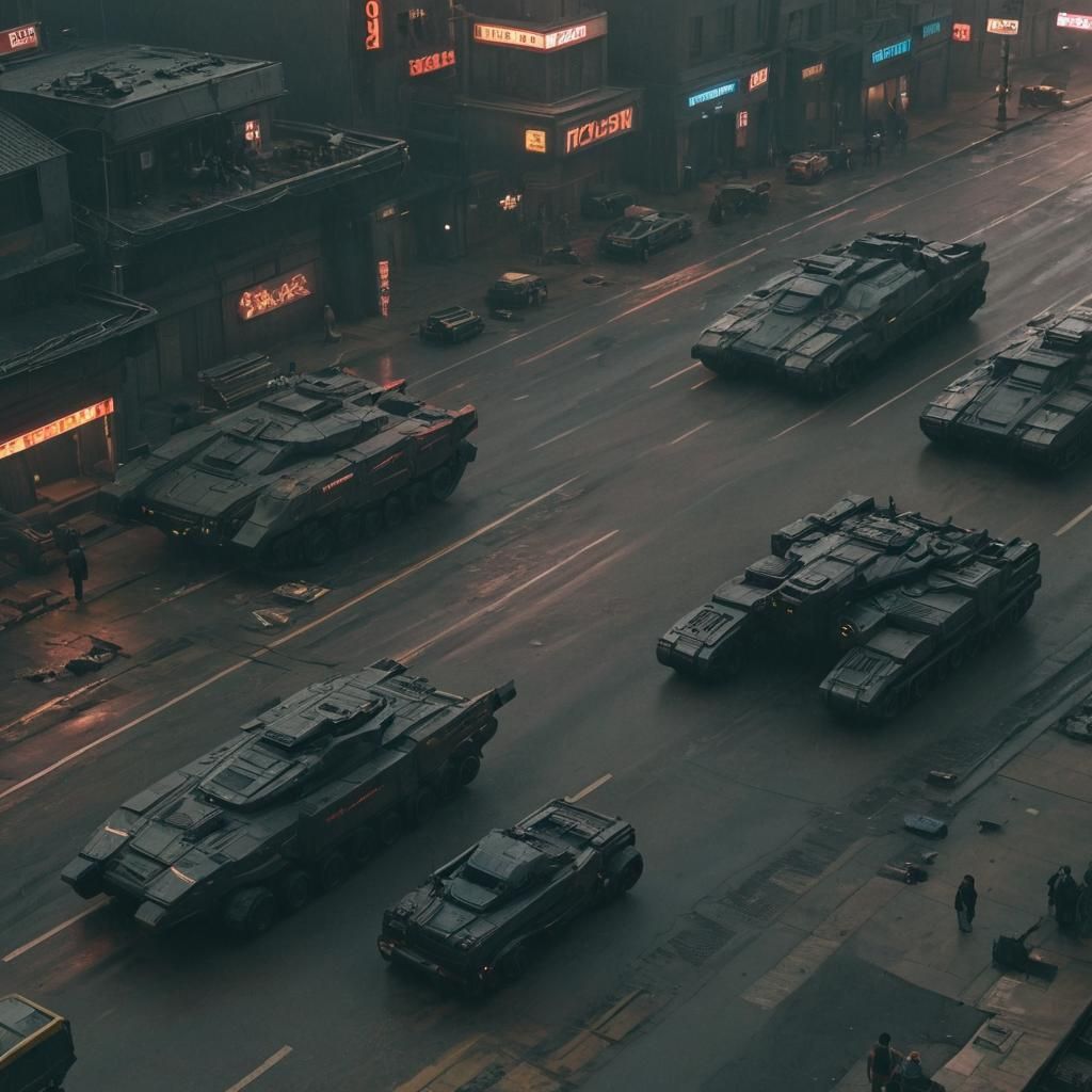 Cyberpunk Tank in Neon Cityscape