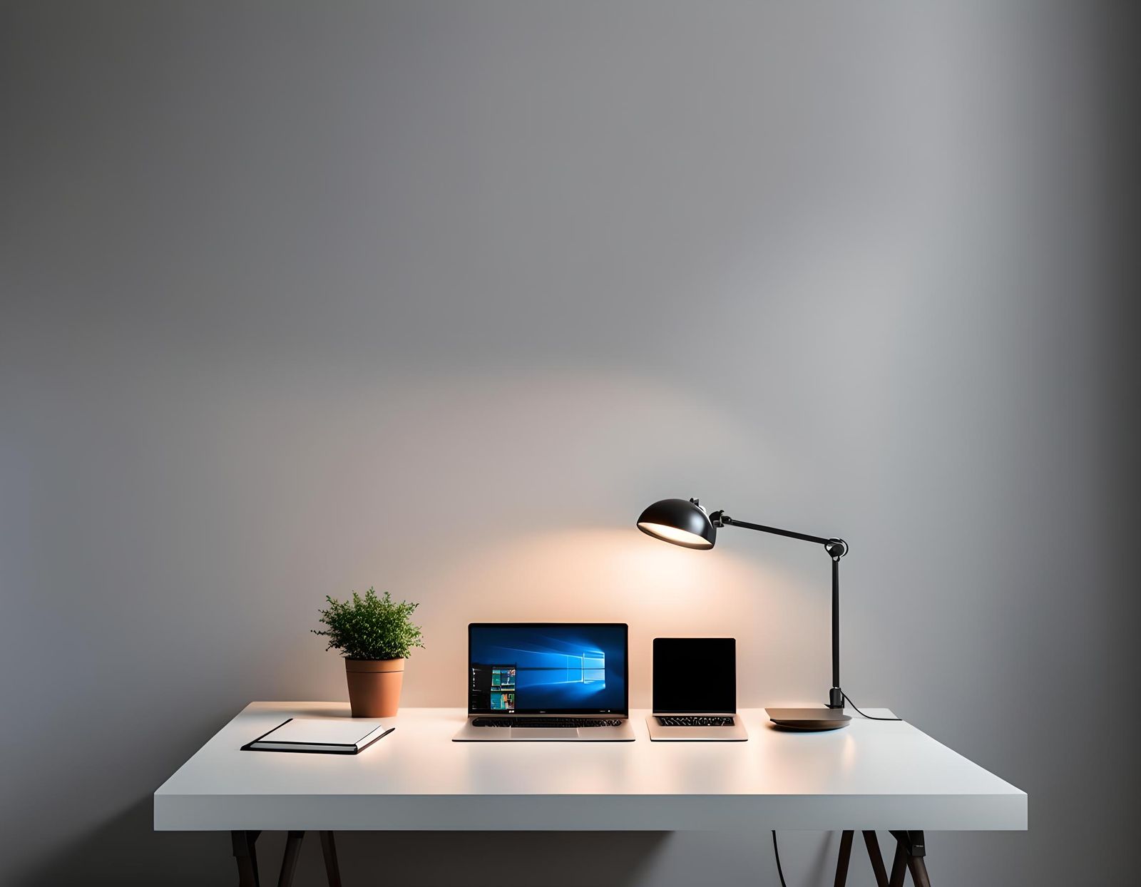 Desk and Laptop with Soft Lighting