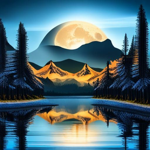 Majestic Moonlit Mountain Landscape with Eagle