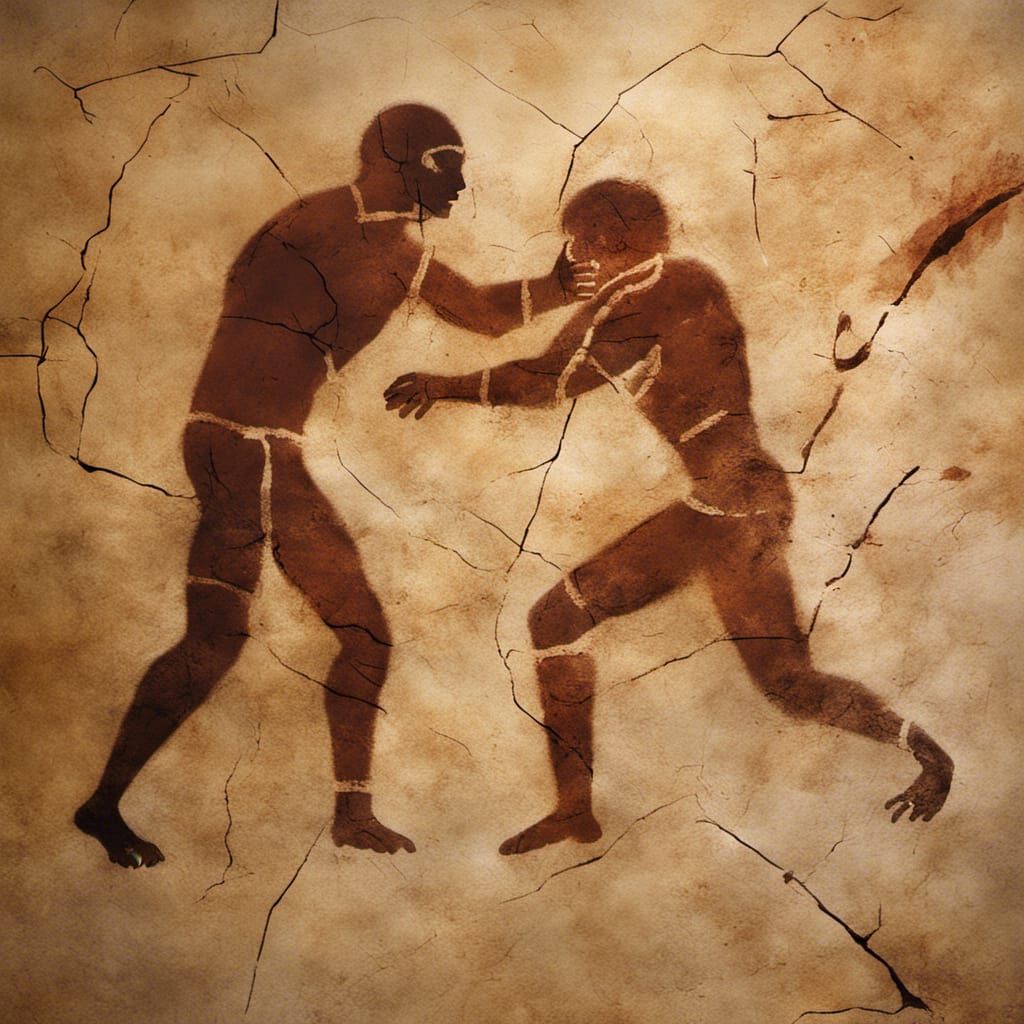 Ancient Cave Painting of Wrestling Match