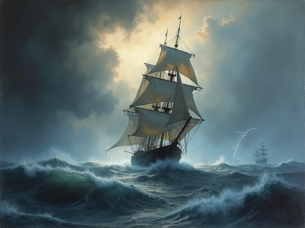Tempestuous Seas: Sailing Ship in Stormy Waters