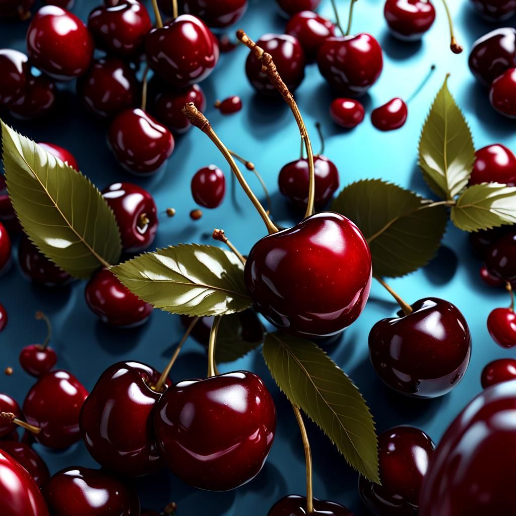 Glossy Cherries Close-Up: Detailed Matte Painting