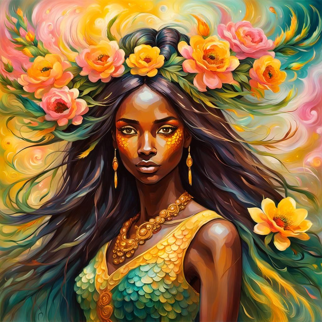 Dragon Peacock Woman in Abstract Expressionist Style