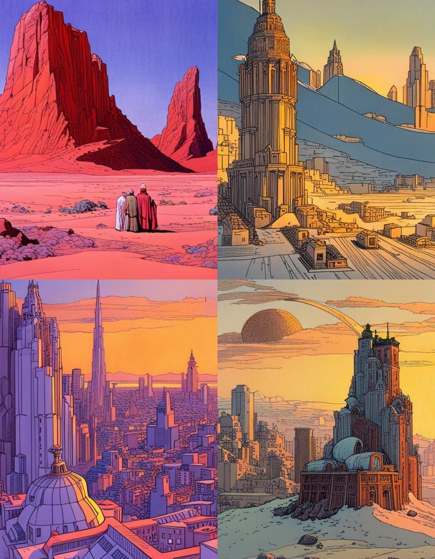 Surreal Landscape in Moebius Style