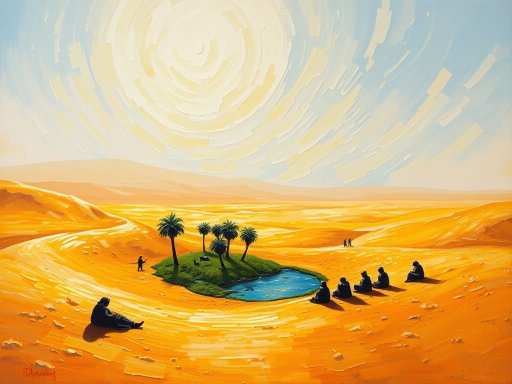 Desert Oasis: Impressionist Impasto Oil Painting