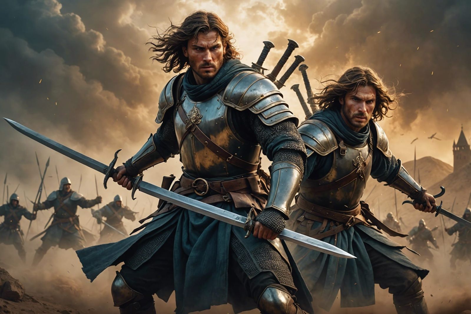 Medieval Soldiers Duel in Dark Fantasy Setting