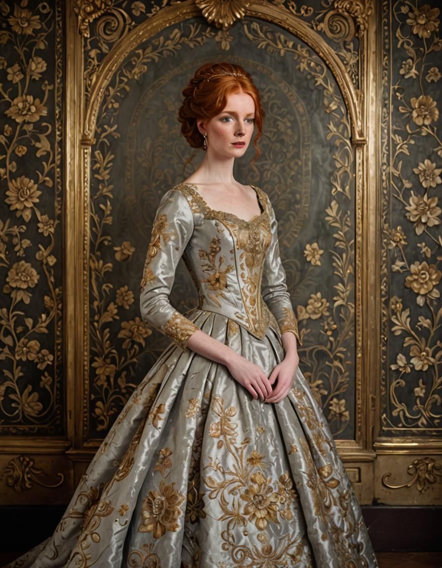 Redhead in Opulent Regency Ballgown Portrait