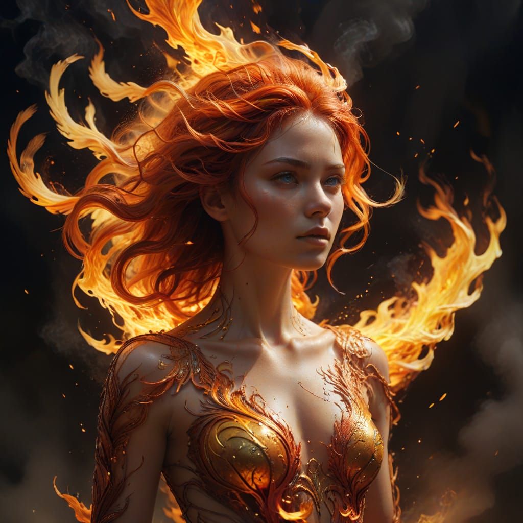 Phoenix Woman Transformation in Mythic Fantasy Art