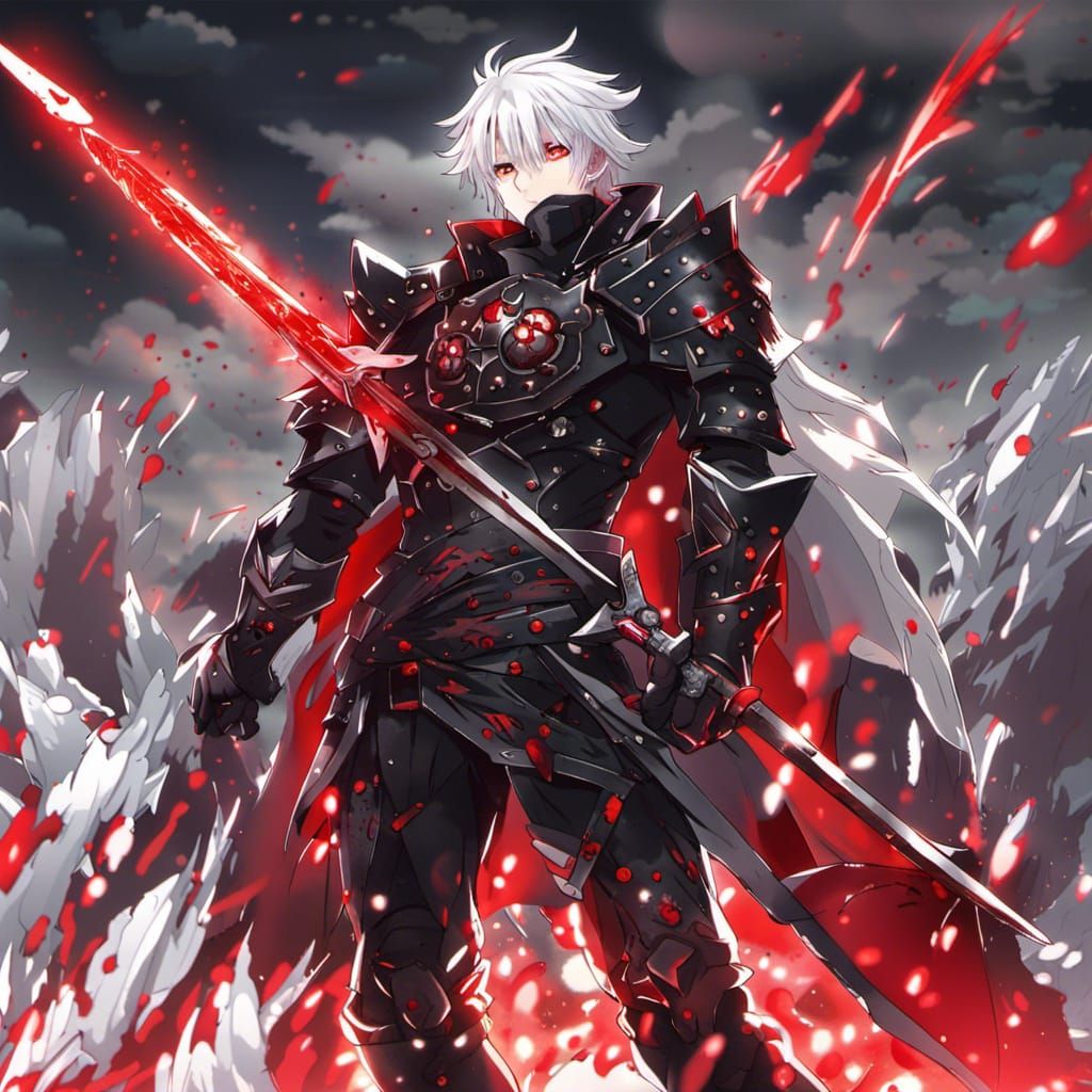Anime Warrior with Glowing Sword and Red Eyes