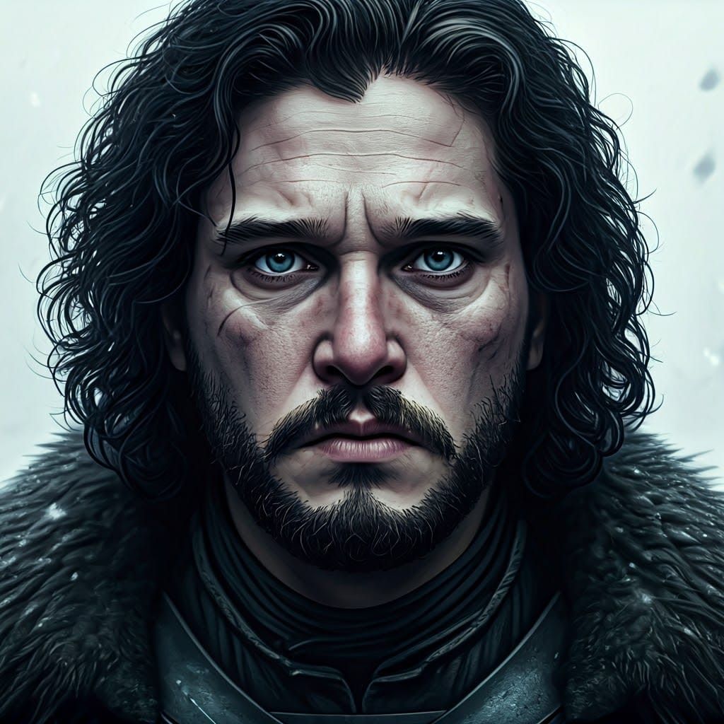 Authentic Jon Snow Portrait in Serene Snowy Landscape