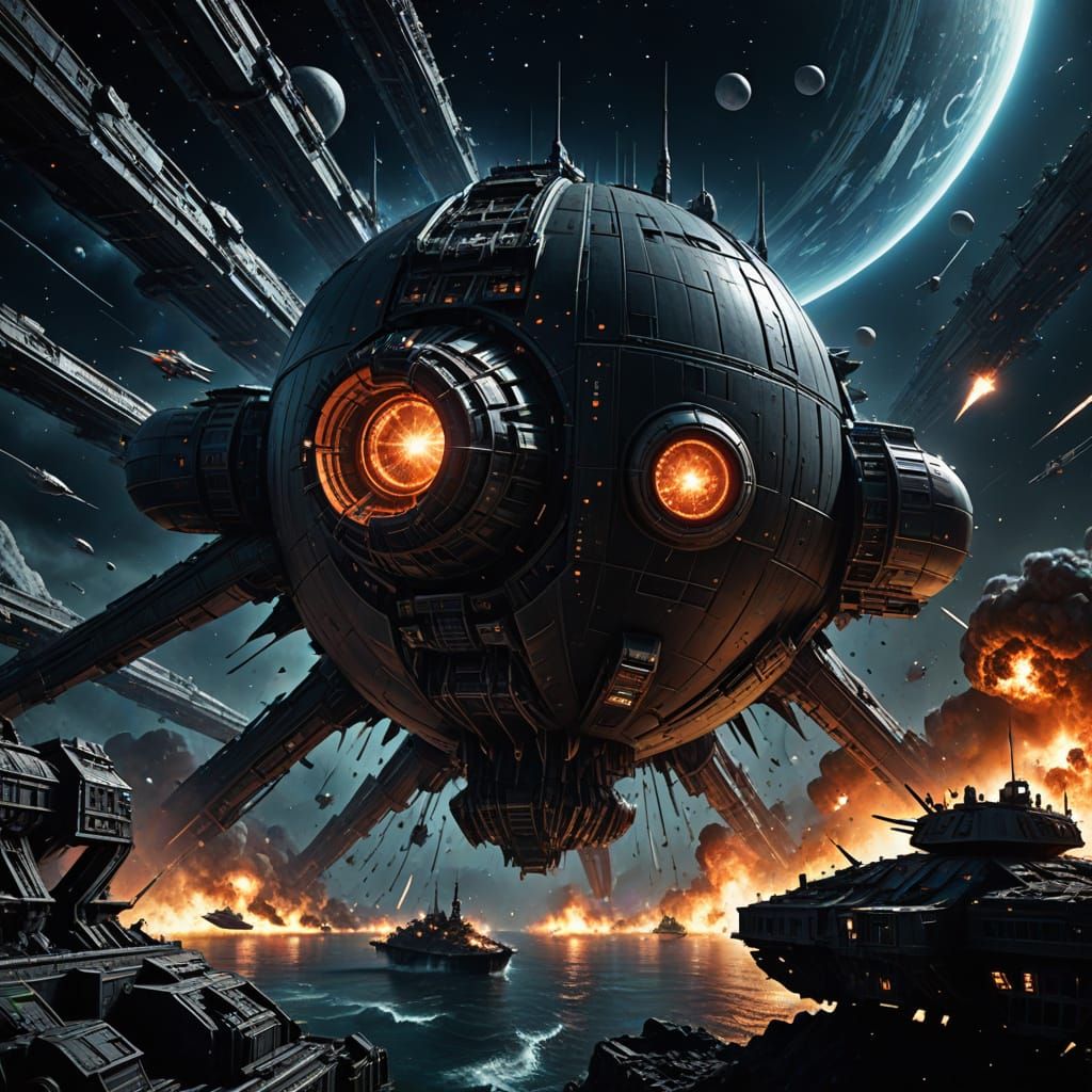 Sci-Fi Space Battle: Titanic Ramming Death Star