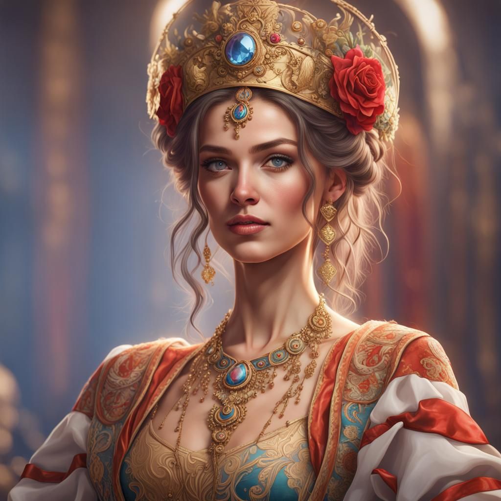 Miss World Contestant in Traditional Costume Portrait