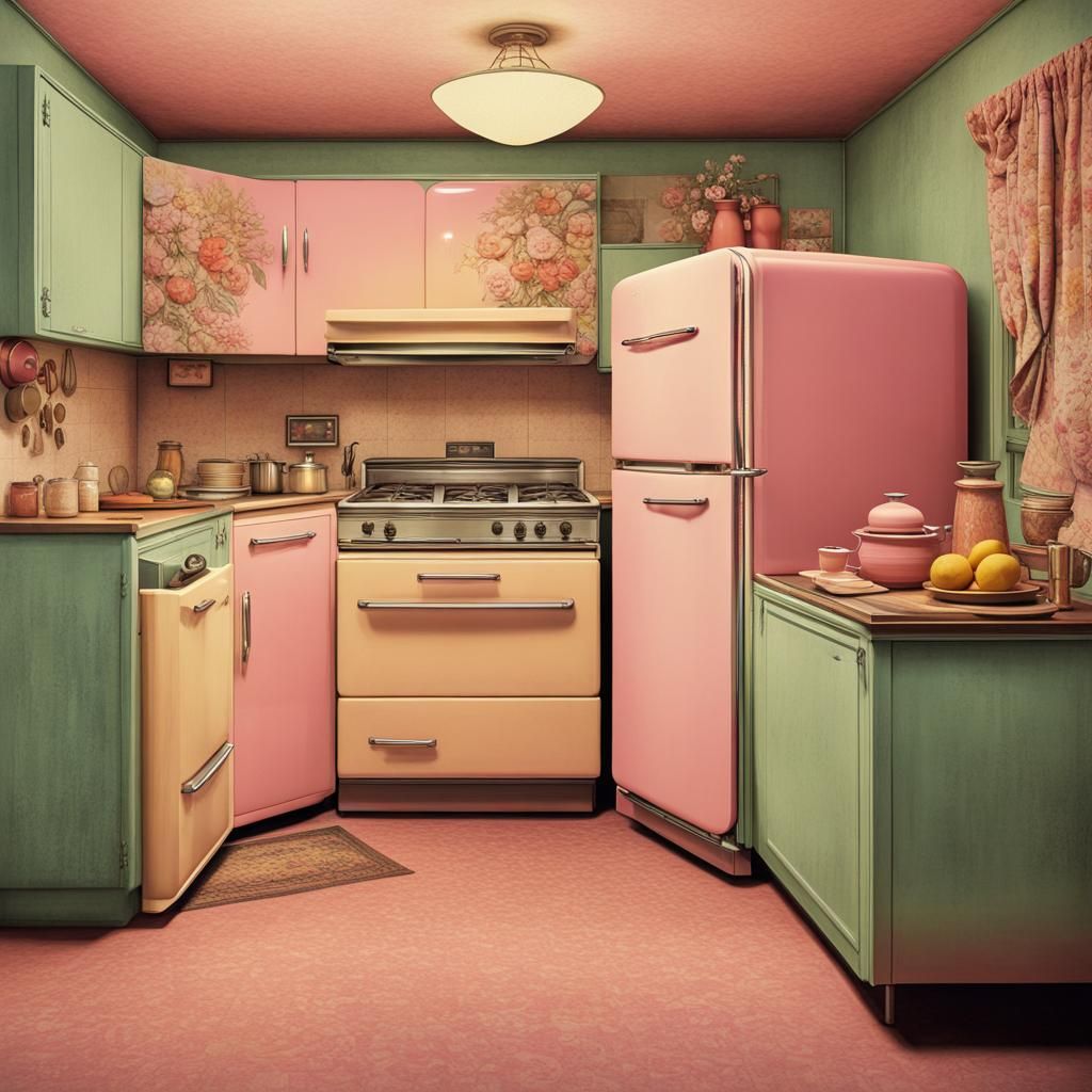 Vintage 1950's Kitchen Interior in Pastel Colors
