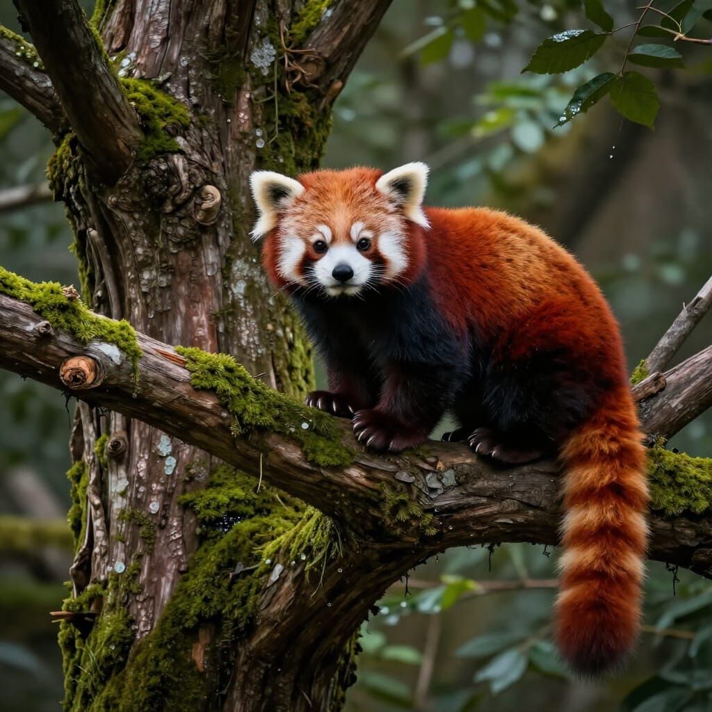 Red Panda on Ancient Tree Branch Matte Painting