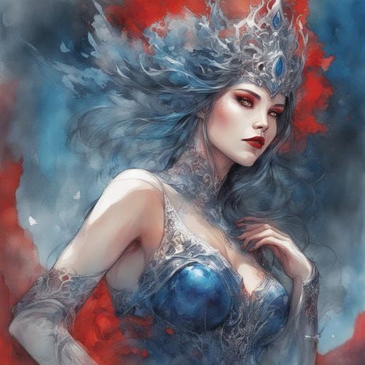 Watercolor Gothic Mistress with Mesmerizing Beauty