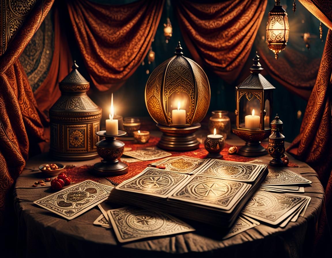 Fortune Telling Cards in Gypsy Tent: Digital Painting