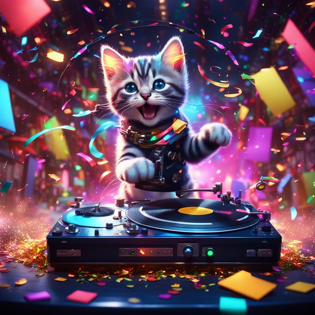 Cute Kitten DJ at Dance Party