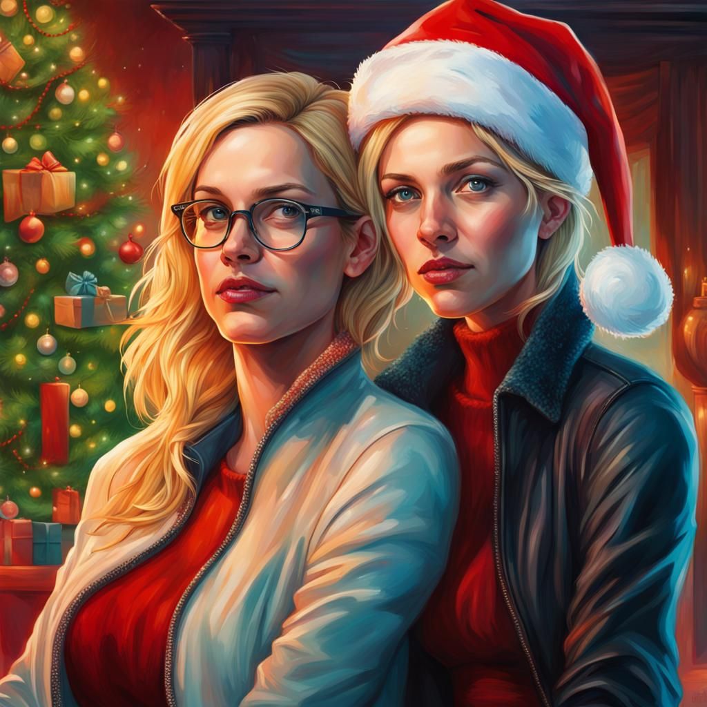 Poison Ivy and Harley Quinn Christmas: Hyperrealistic Art
