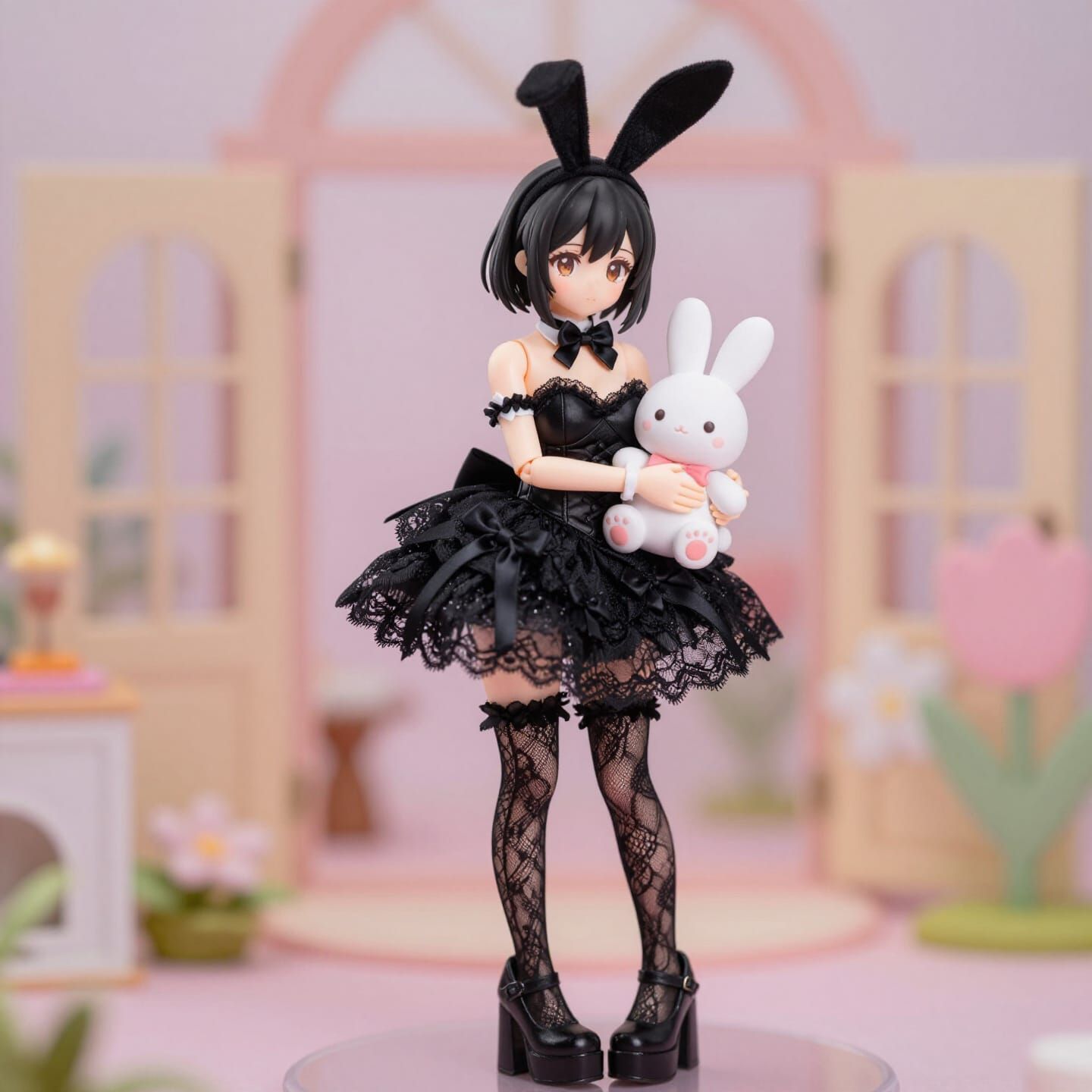 Gothic Bunny Girl with Pet in Diorama