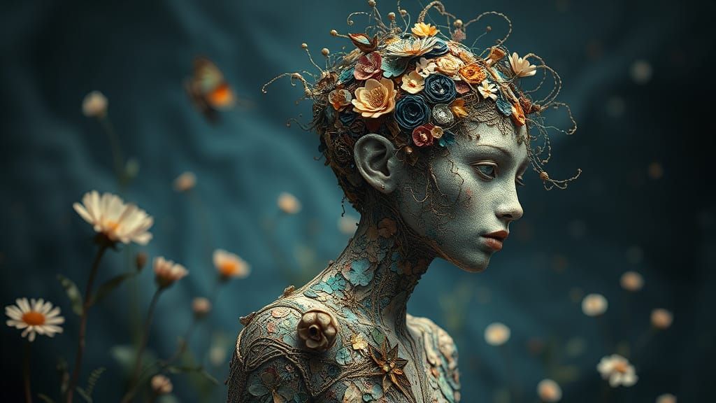 Surreal Figure Emerges from Stitched Scraps in Cosmic Surrea...