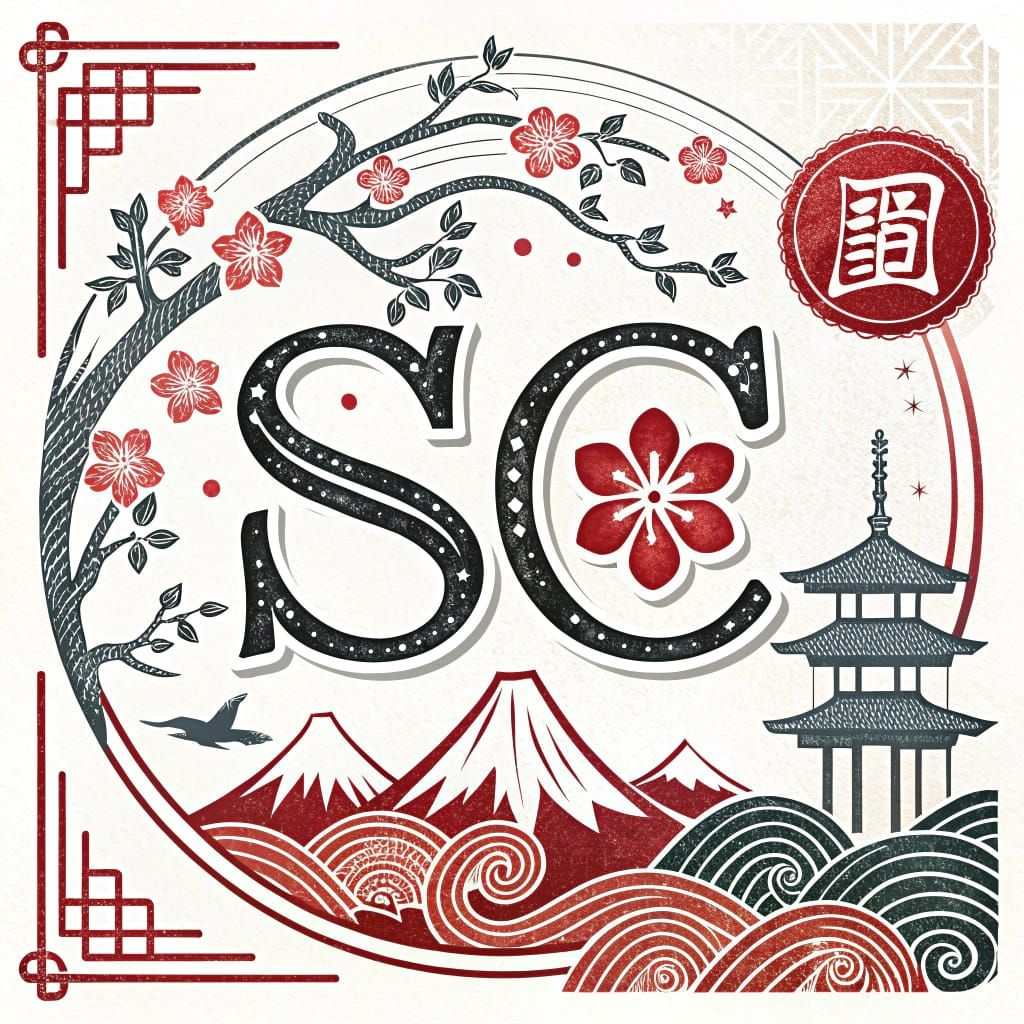 Japanese Style Printmaker's Chop with Stylized Letters SC