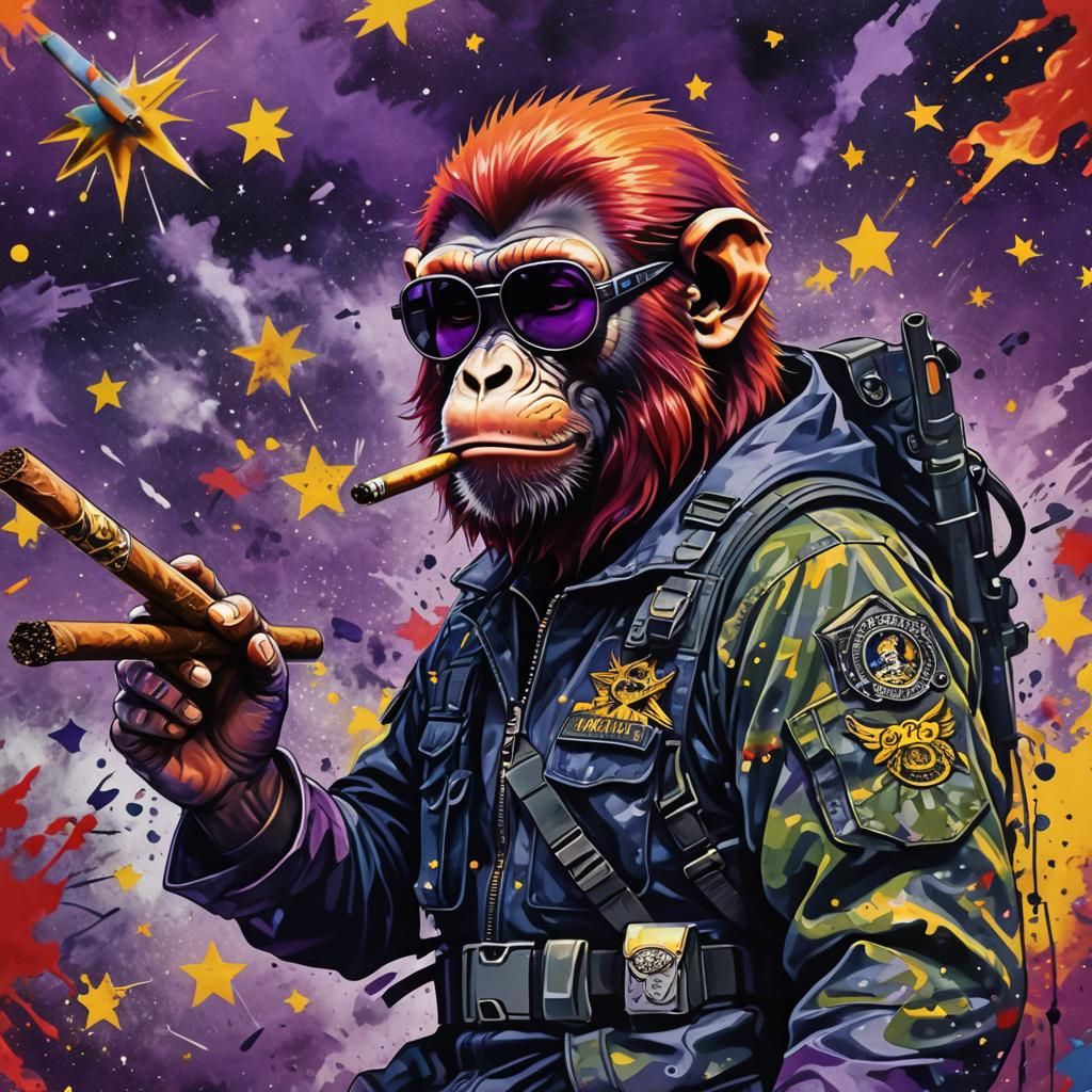 Monkey in Camo with Cigar: Ed Hardy Graffiti Art