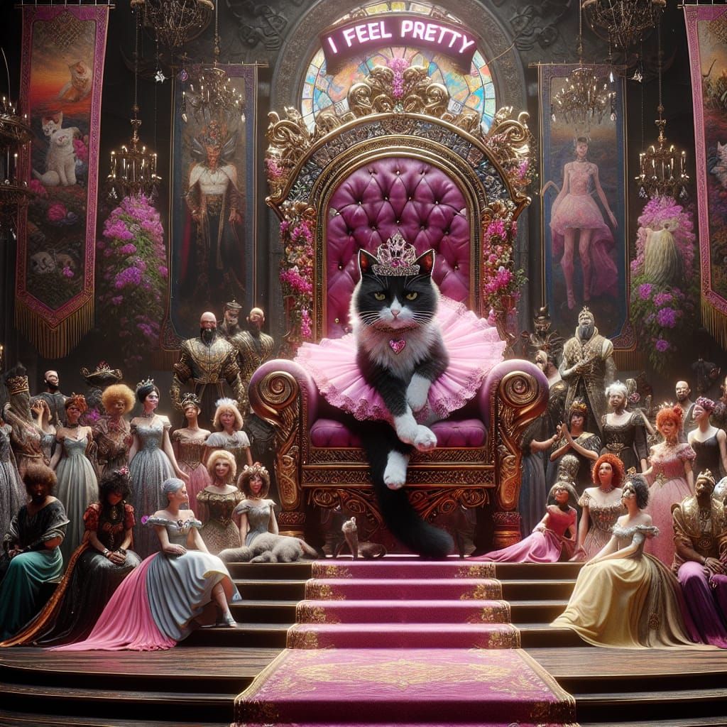Whimsical Cat Queen in Fantasy Setting