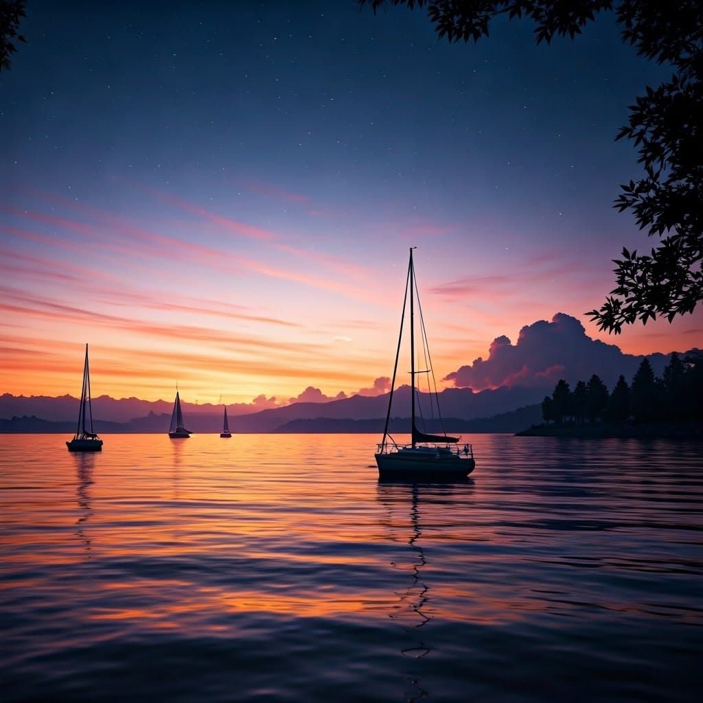 Moonlit Sunset Over Lake: Fantastical Realism