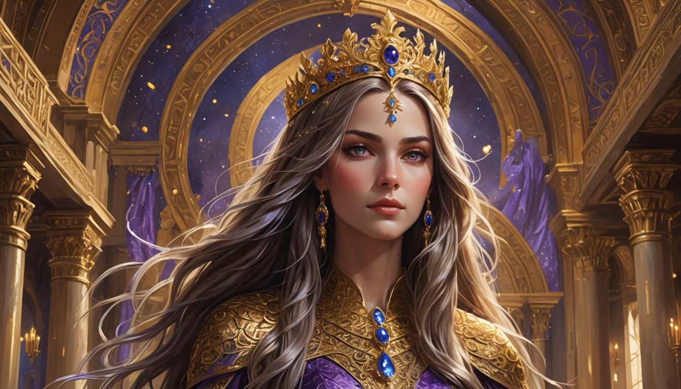 Pleiadean Queen Princess in Royal Hall: Digital Painting