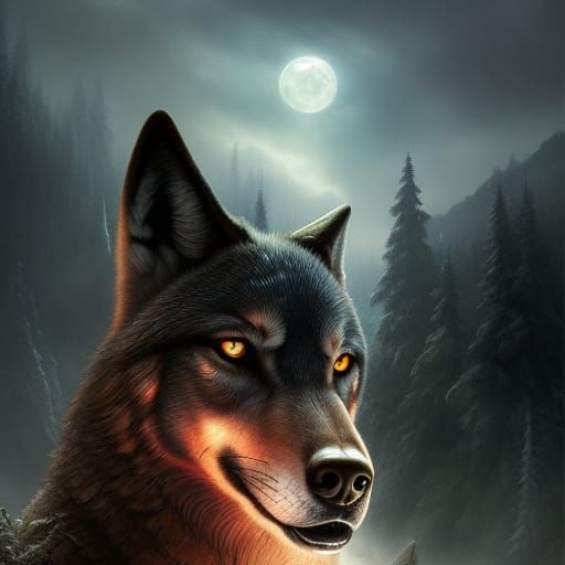 Wolf Deity Statue in Dark Fantasy Style