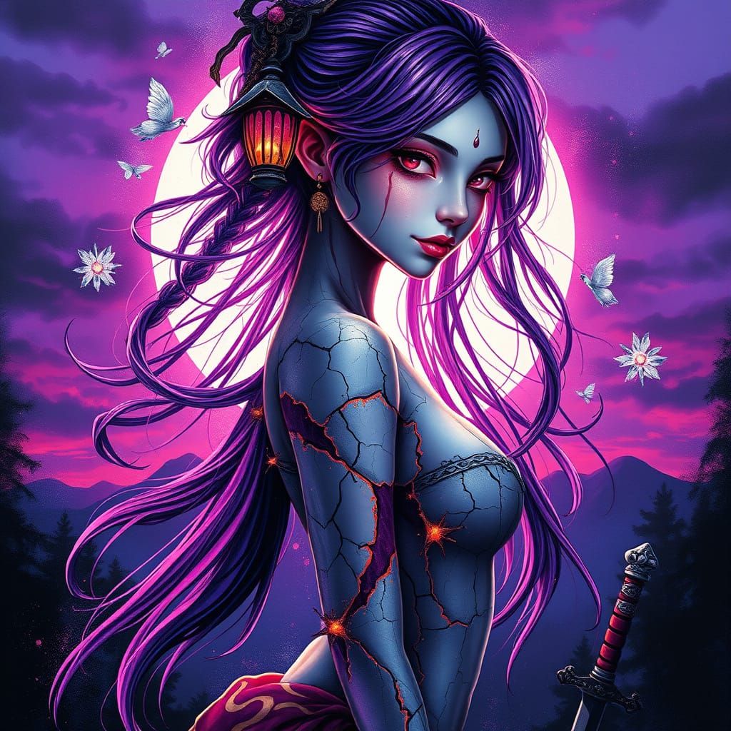 Ethereal Dawn Goddess with Shattered Porcelain Skin