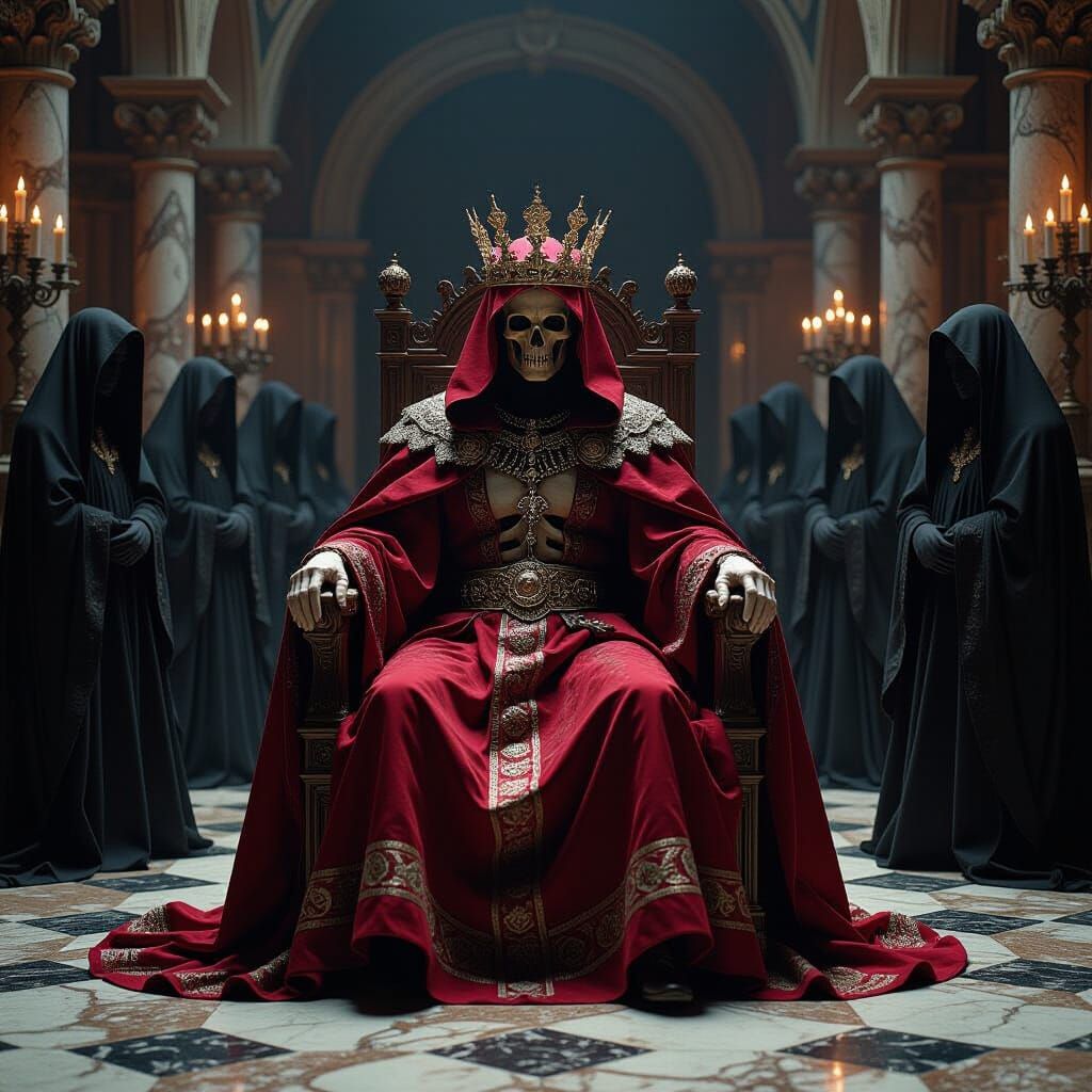 Monarch in Mourning: Baroque Oil Painting in Giger Style