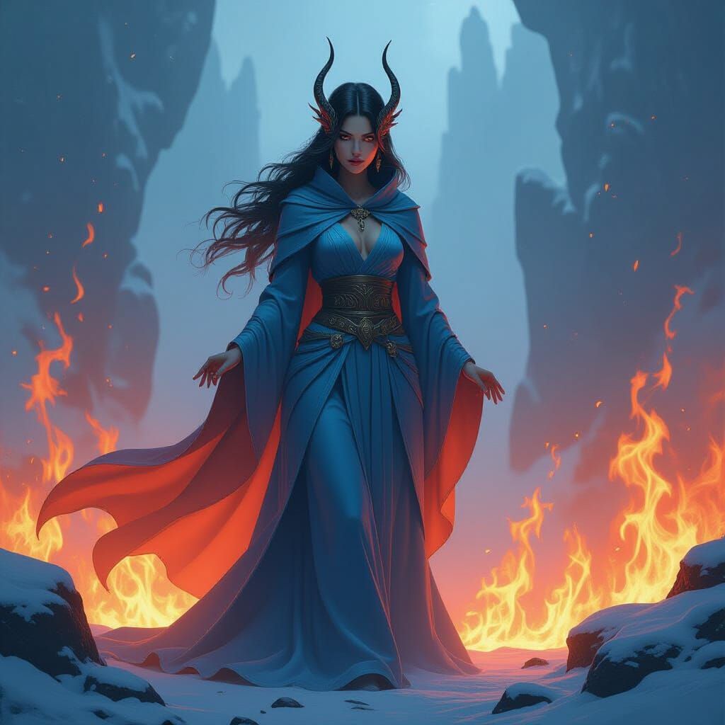 Goddess of Ice and Fire in Digital Art Style