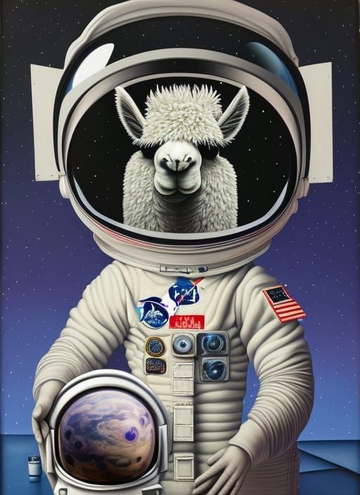 Llama Astronaut in Lowbrow Surrealist Style