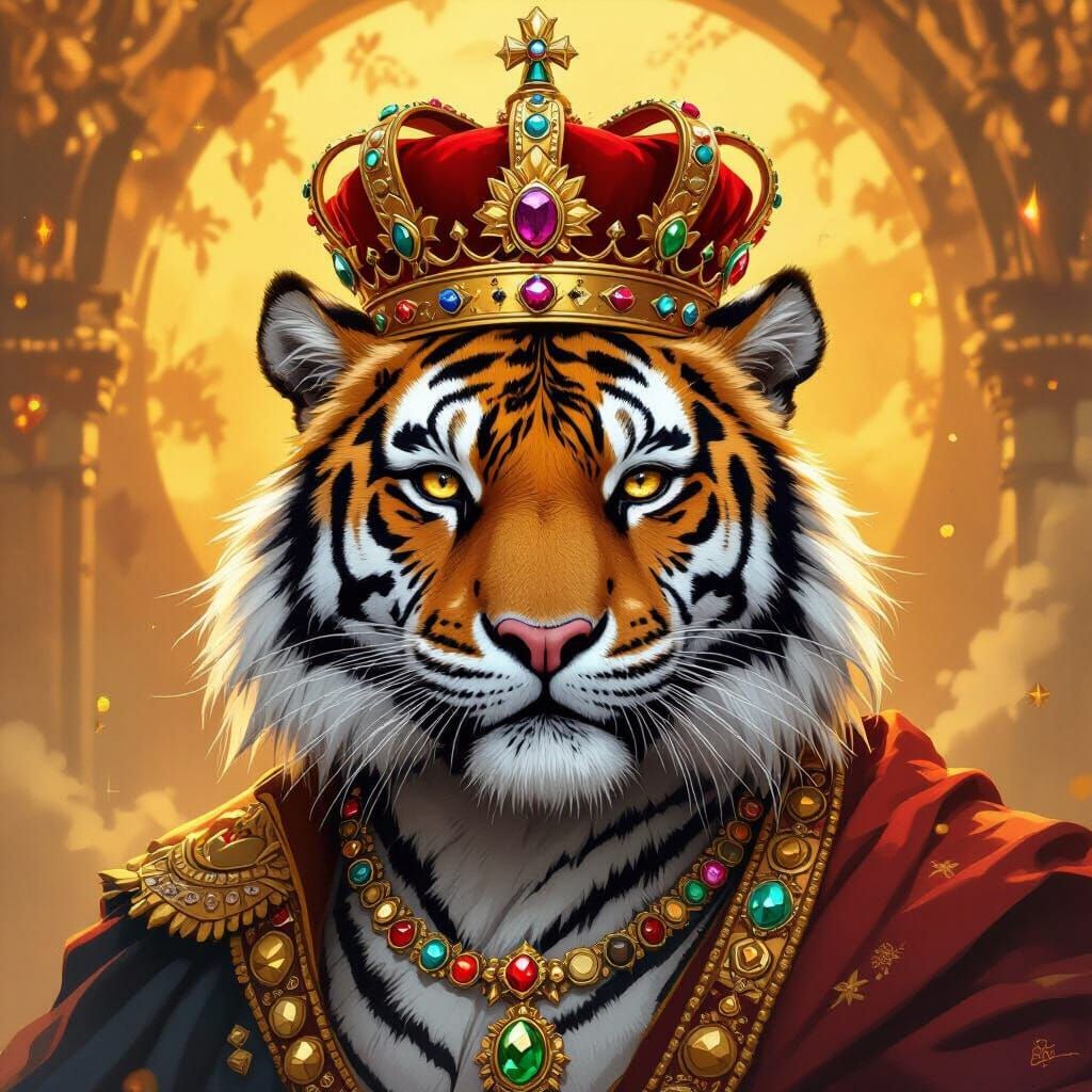 Regal Tiger King in Fantasy Art Style