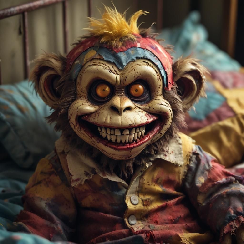 Zombie Monkey Clown Teddy Bear Concept Art Portrait