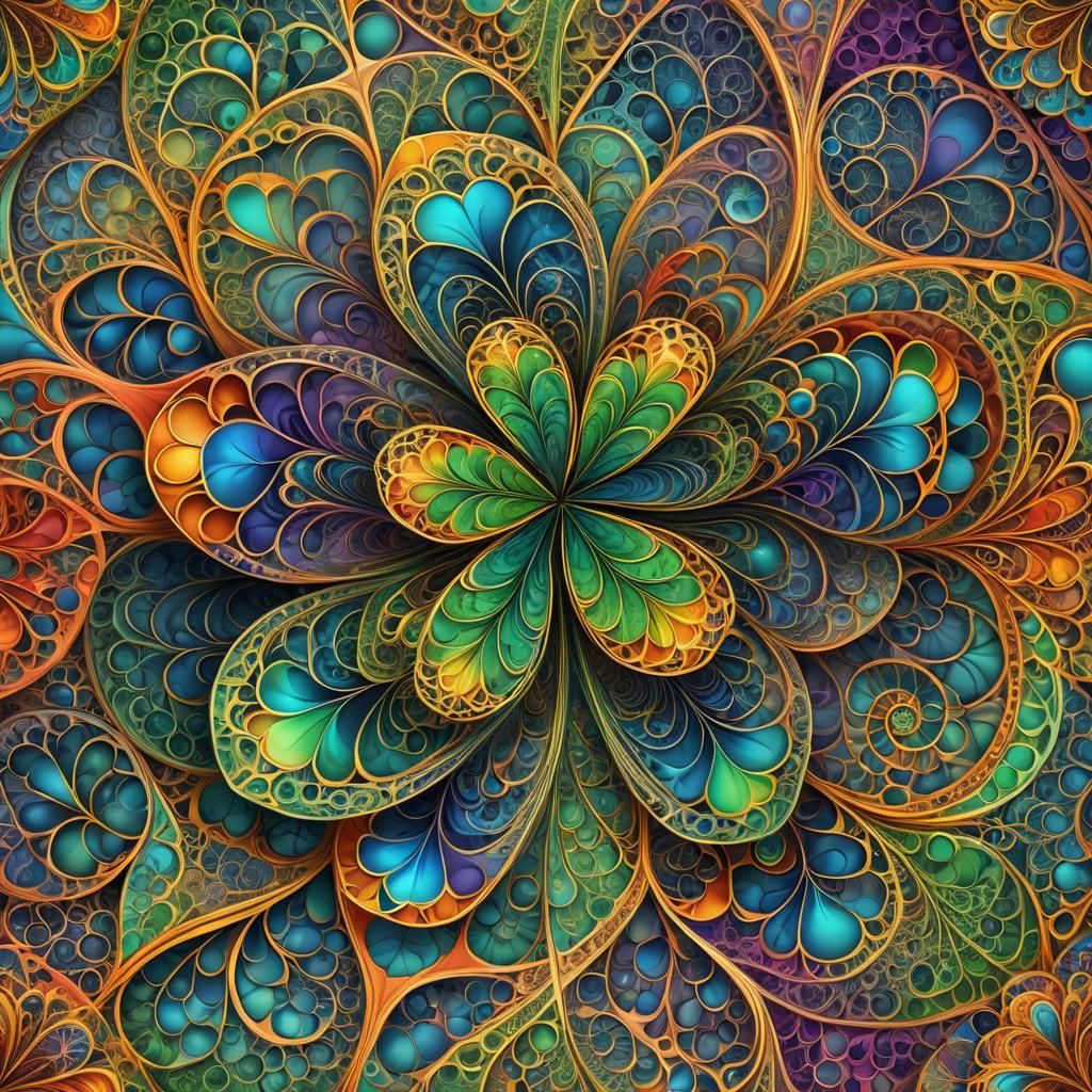 Rainbow Clover in Abstract Fractal Design