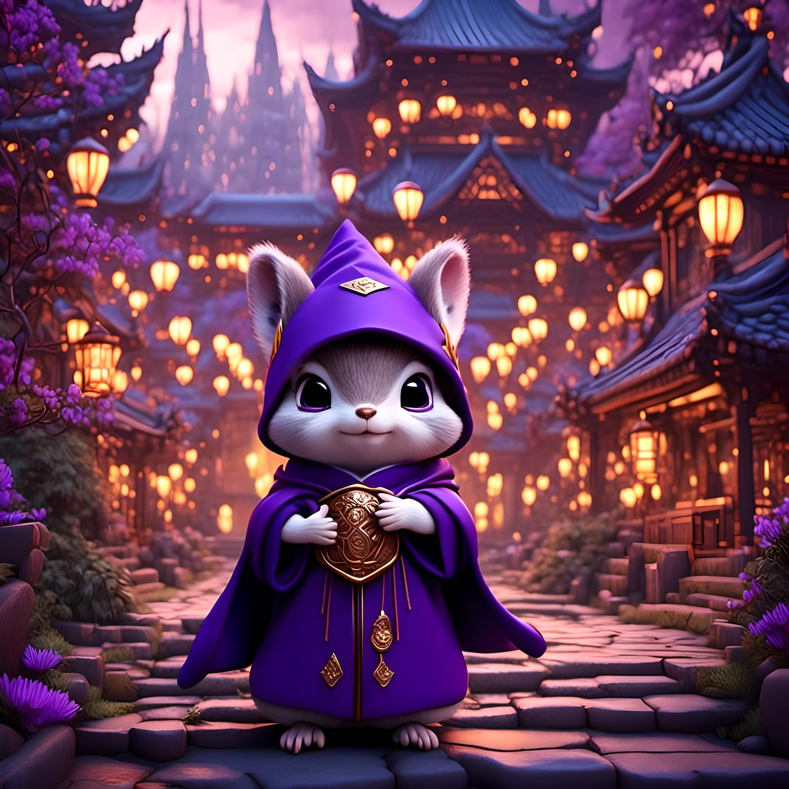 Chibi Squirrel Wizard in Fantasy Tokyo